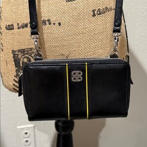 Bosca Black Crossbody Bag with Yellow Accent